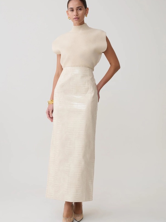Meshki Dresses & Skirts - High-Waist Cream Faux Leather Maxi Skirt